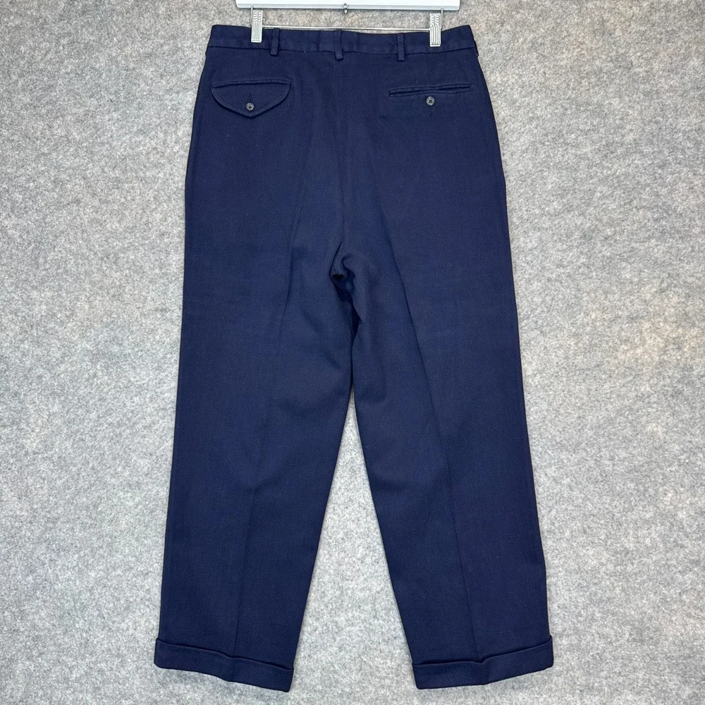 VTG Polo Ralph Lauren Pleated Cotton Pants Mens 34x32 (fits 32x29) Navy 90s Y2k